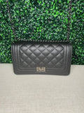 Onyx Leather Quilted Diamond Handbag