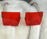 Red Oversized Rimless Square Sunglasses