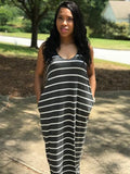Charcoal Striped Sleeveless Maxi Dress
