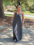 Charcoal Sleeveless Maxi Dress w/ Pockets